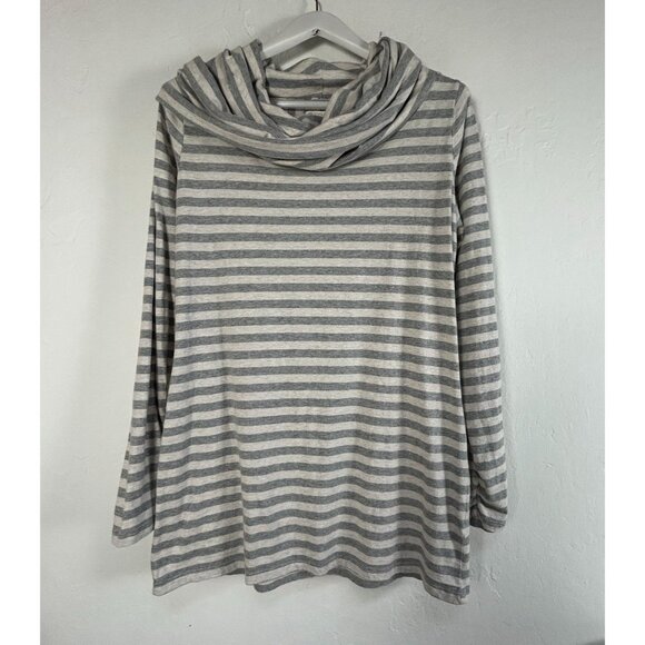 Synergy Womens Gray Striped Long-Sleeve Organic Cotton Tunic Top Cowl Neck Large - Picture 1 of 8
